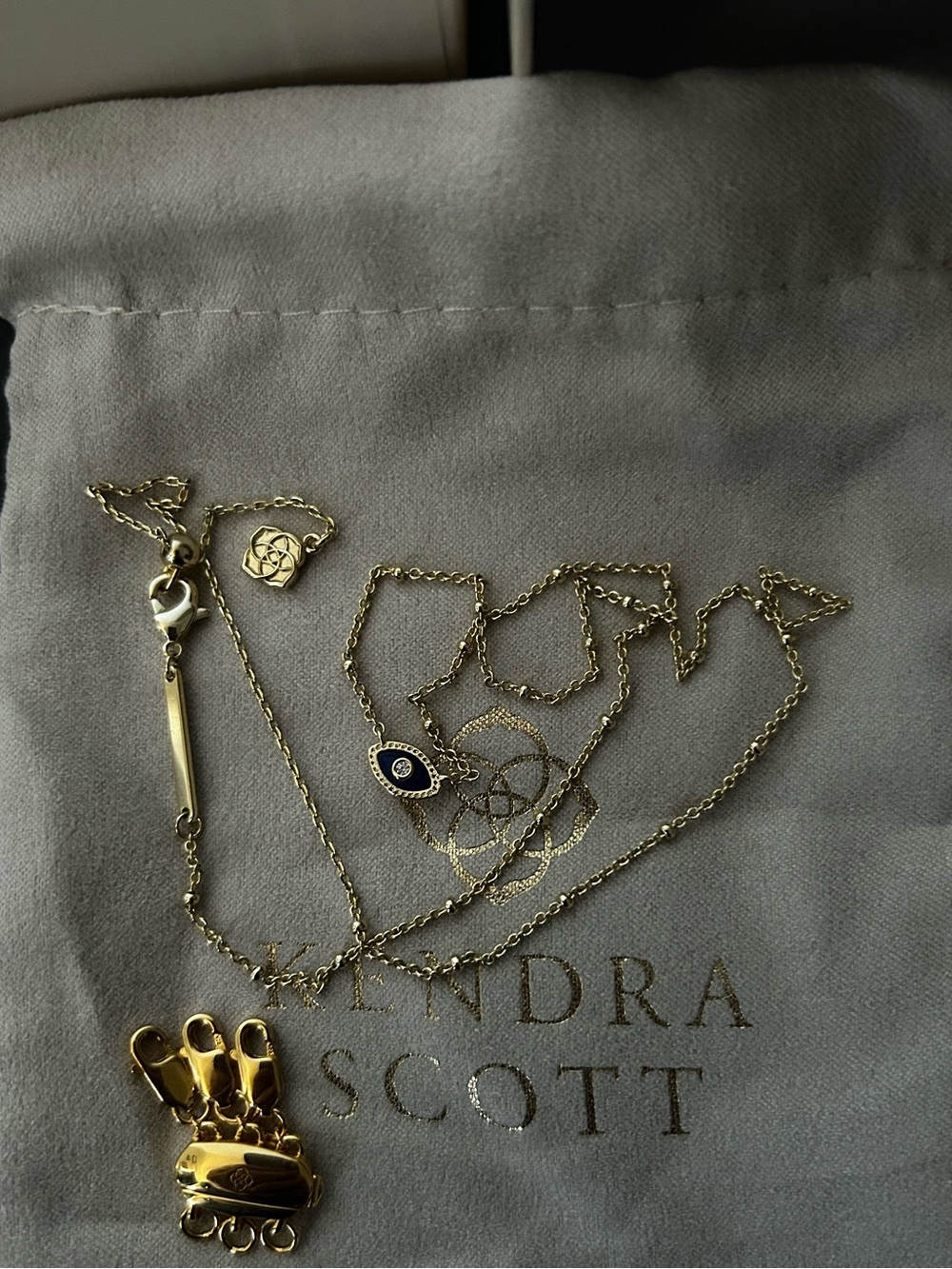 💙 Kendra Scott Gold mini Evil Eye Necklace w Layer It Vermeil clasp
